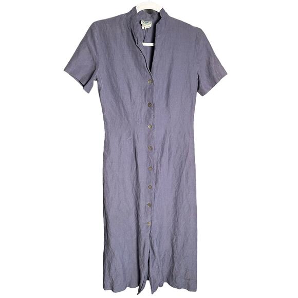 Laura Ashley Sz 6 Vintage Silk Linen Button Front Midi Dress minimalist tradwife - Picture 1 of 11